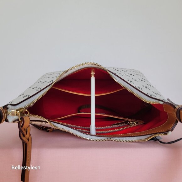 DOONEY & BOURKE Bryce Signature Logo Print Coated Fabric Hobo Bag- Bone color⭐ - Picture 12 of 16